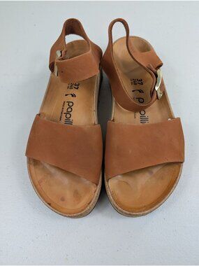 Papillio by Birkenstock Glenda wedge brown leather sandals women's size 6